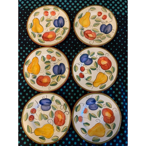 Tabletops gallery Ella 8” side plates set of 6 hand painted fruit colorful fruit - Picture 2 of 11